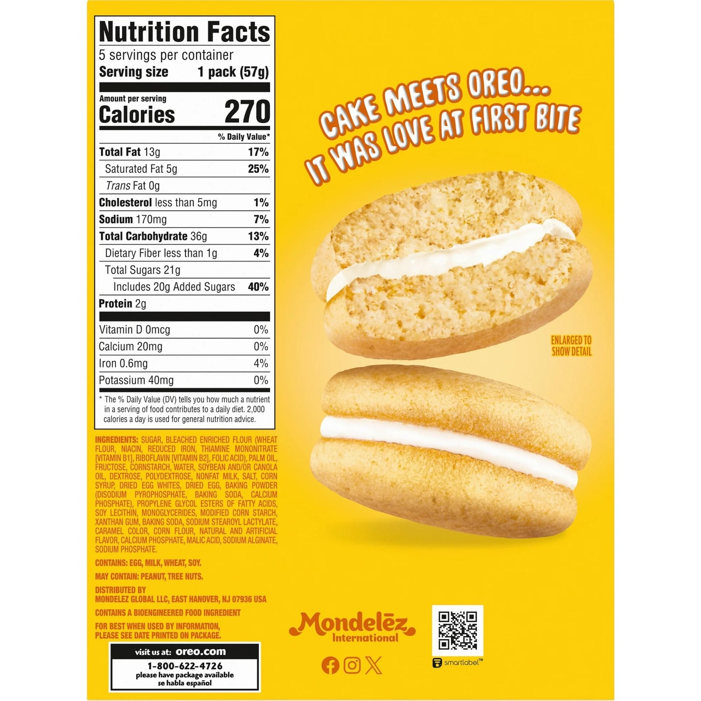 OREO Golden Cakesters Soft Snack Cakes, 5 - 2.02 oz Snack Packs