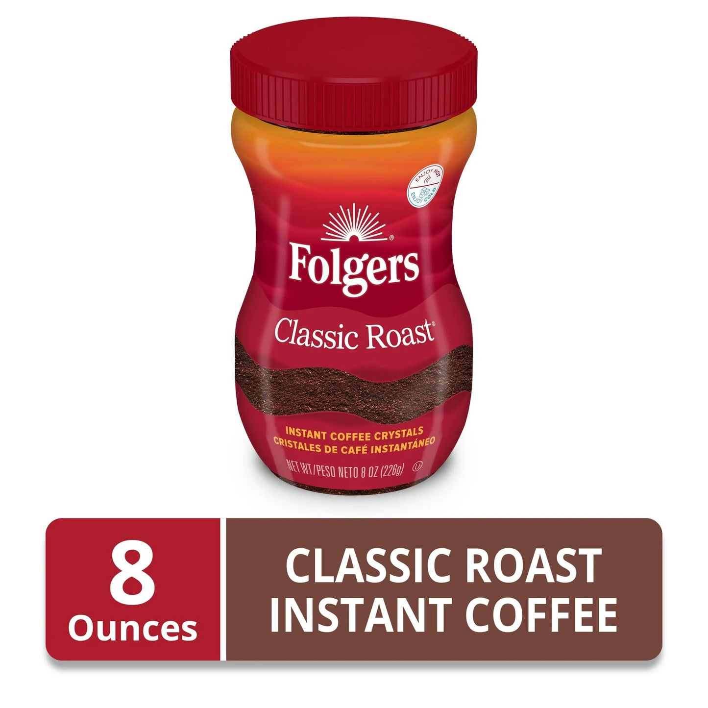 Folgers Classic Roast Instant Coffee, 8 oz Jar