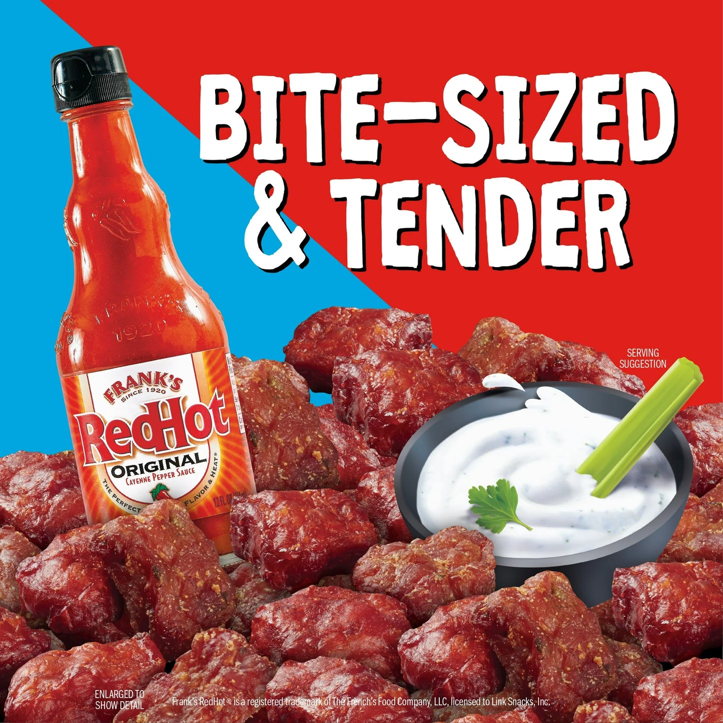 Jack Link's Chicken Bites DUOs – Frank's RedHot Buffalo Style & Ranch, 2.85oz, 8g of protein per serving, Resealable Bag