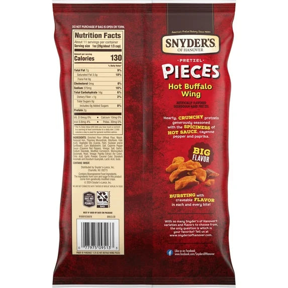 Snyder's of Hanover Hot Buffalo Wing Flavored Pretzel Pieces, 11.25 oz