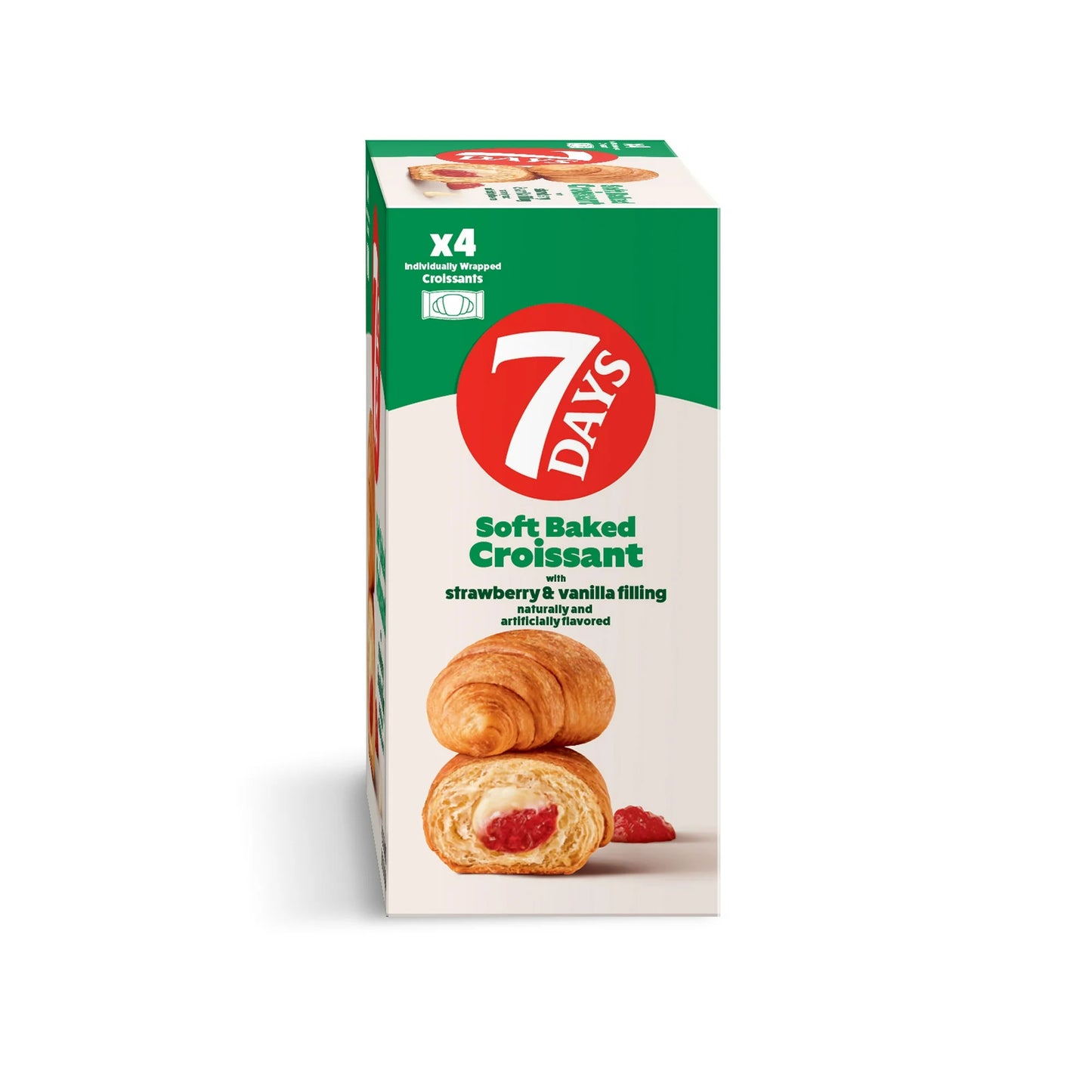 7Days Soft Croissant, Strawberry Vanilla (4 Pack), On The Go Breakfast, Individually Wrapped (2.12oz, Pack of 4), 8.5oz