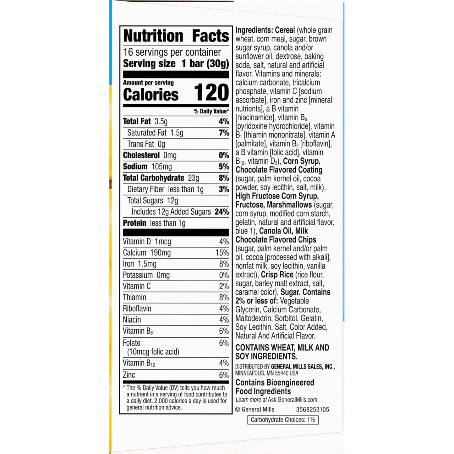 Golden Grahams Breakfast Cereal Treat Bars, S'mores, Snack Bars, 16 Ct