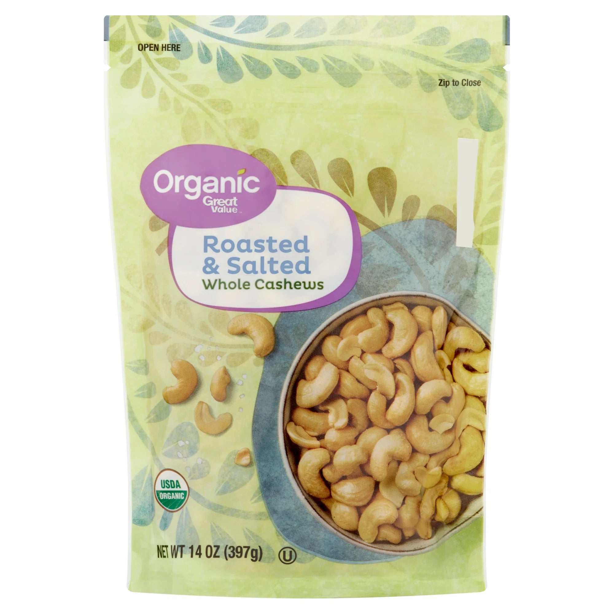Great Value Organic Roasted & Salted Whole Cashews, 14 oz – Shop Care ...