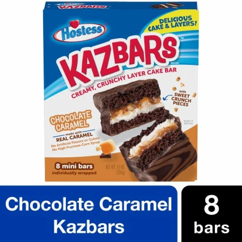 HOSTESS Chocolate Caramel KAZBARS Creamy and Crunchy Layer Bar, Individually Wrapped 8 ct / 10 oz