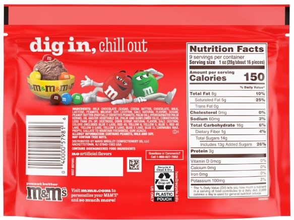 M&M'S Peanut Butter Milk Chocolate Candy Sharing- Size Resealable Bag, 9 oz..