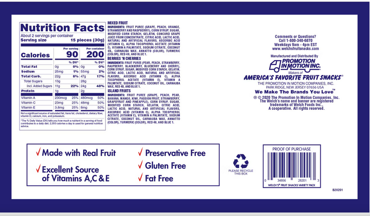 Welch's Fruit Snacks Tray, 2.25 oz, 20 ct.