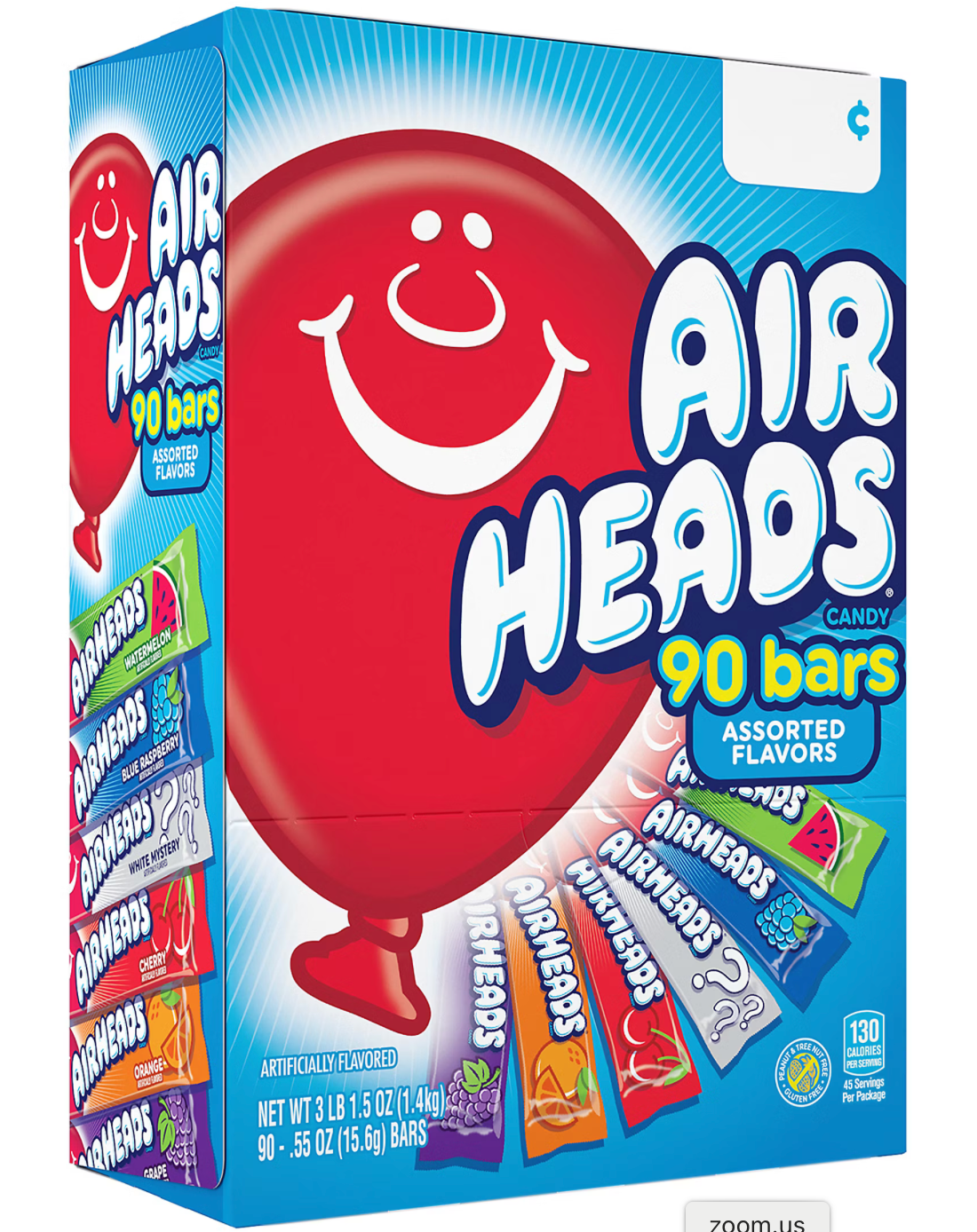 Airheads Chewy Fruit Candy, Variety Pack, 90 ct. (3.2 Lbs)