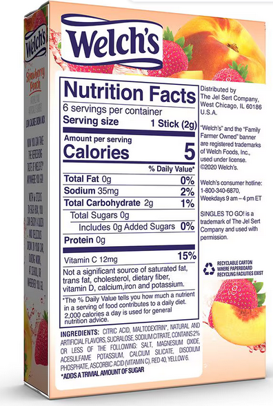 Welch's Drink Mix Strawberry Peach, 0.48oz, 6ct