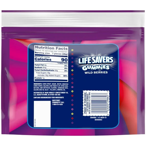 Life Savers Gummies Wild Berry Gummy Candy, Sharing Size - 14.5 oz Resealable Bag