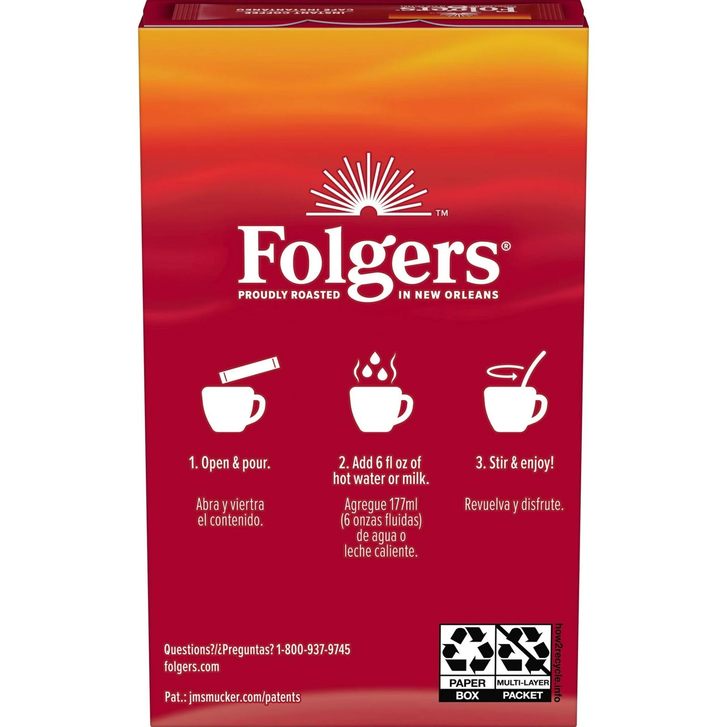 Folgers Classic Roast Instant Coffee, Single Serve Packets, 0.49oz, 7ct