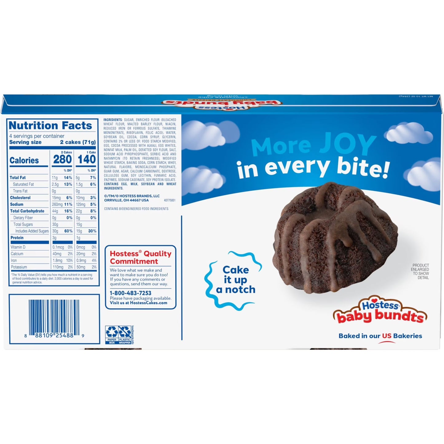 Hostess Baby Bundts, Chocolate Drizzle Artificially Flavored Mini Cakes, 10 oz Box (8 Pouches)
