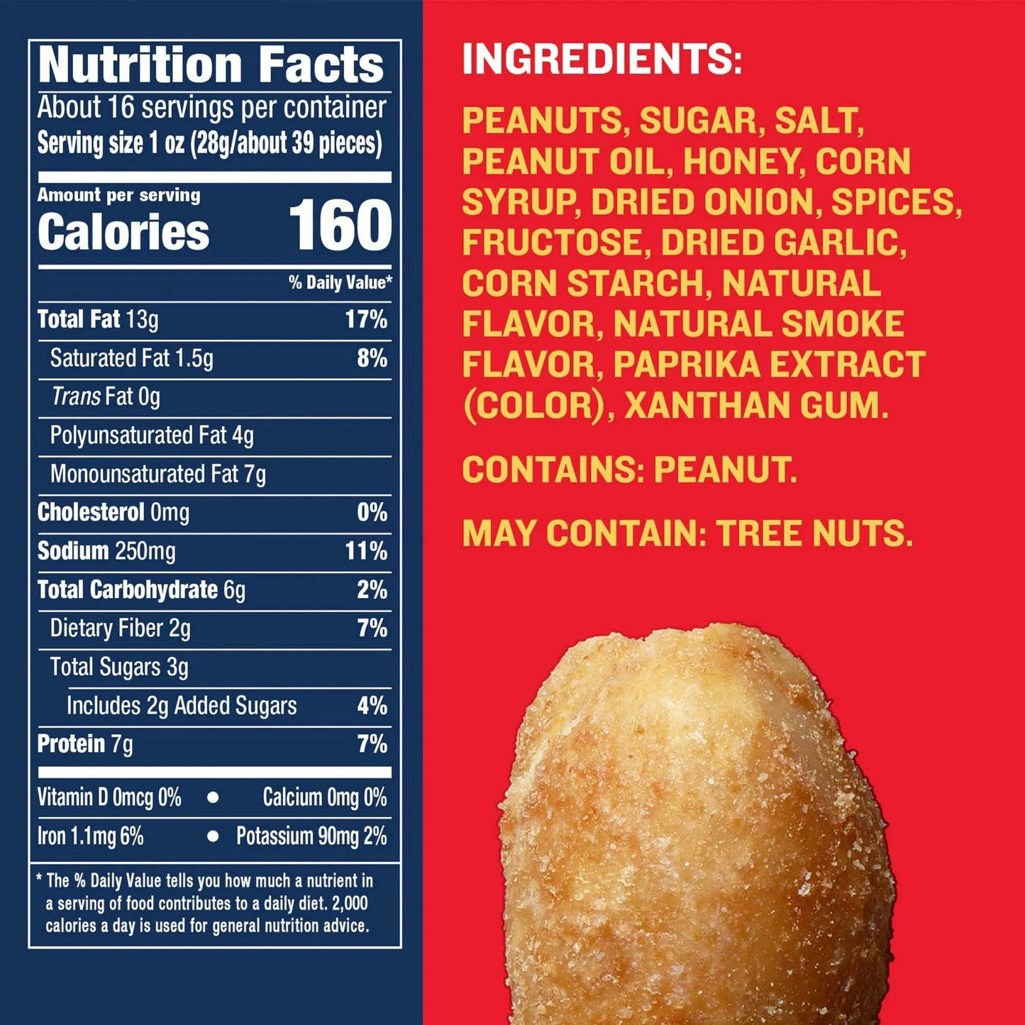 PLANTERS Dry Roasted Bold & Savory Peanuts, Party Snacks, Plant-Based Protein, 16 Oz Jar