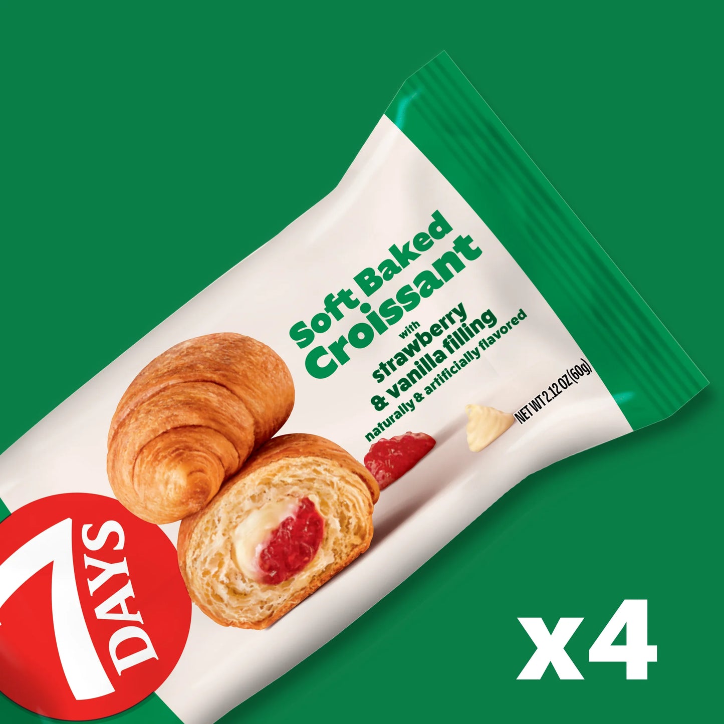 7Days Soft Croissant, Strawberry Vanilla (4 Pack), On The Go Breakfast, Individually Wrapped (2.12oz, Pack of 4), 8.5oz
