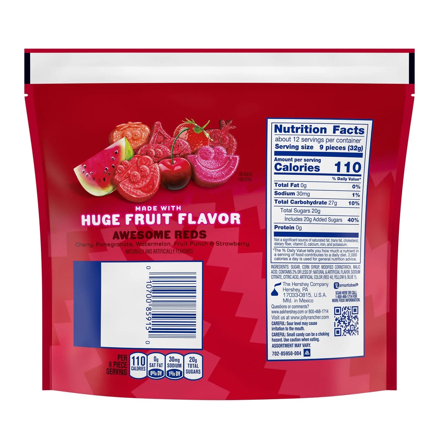 Jolly Rancher Sour Gummies Awesome Reds Assorted Fruit Flavored Candy, Bag 13 oz