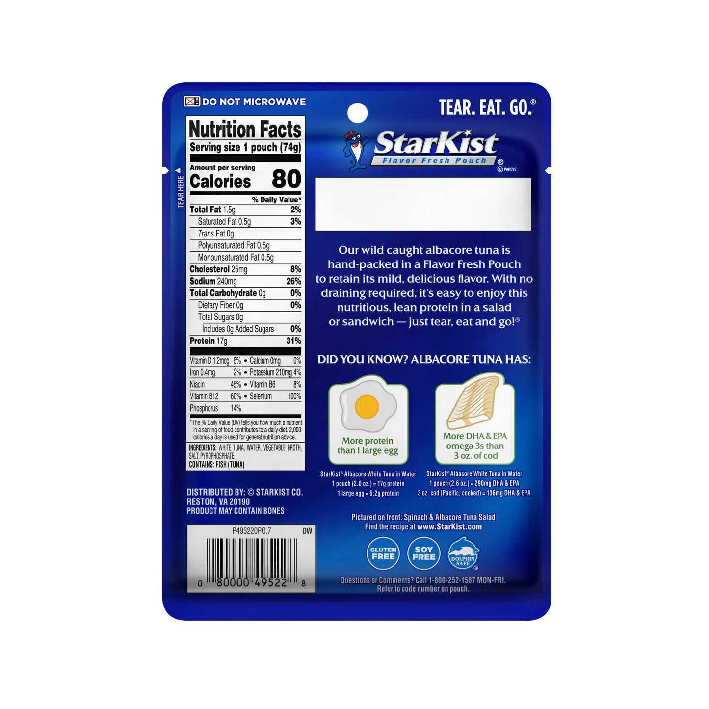 StarKist Albacore White Tuna in Water, 2.6 oz Pouch