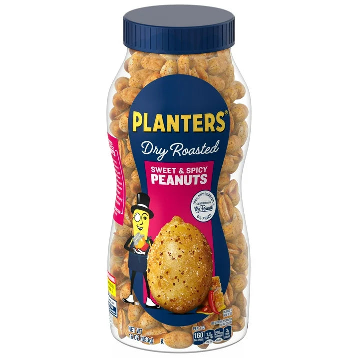 PLANTERS Sweet and Spicy Peanuts, Party Snacks, Plant-Based Protein, 16 oz Jar