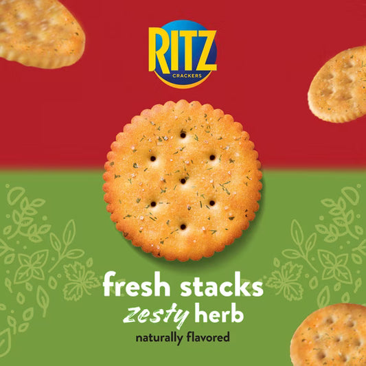 RITZ Fresh Stacks Zesty Herb Crackers, Travel Snacks, 11.8 oz (8 Multi Snack Packs)