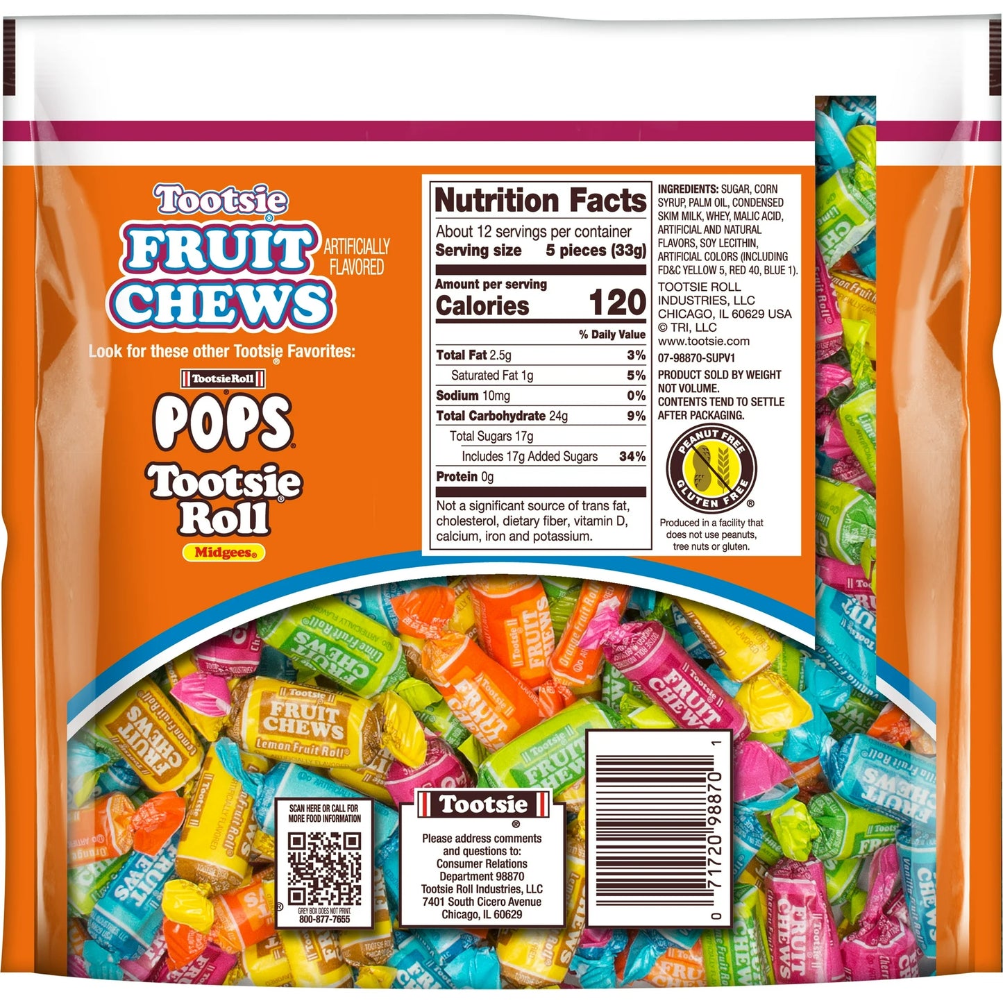 Tootsie Roll Fruit Chews, Gluten Free Assorted Fruit Flavors, 14.37oz
