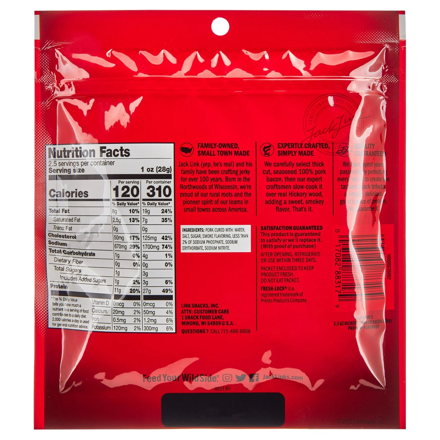 Jack Links Thick Cut Bacon Jerky, Hickory Smoked, 2.5 oz
