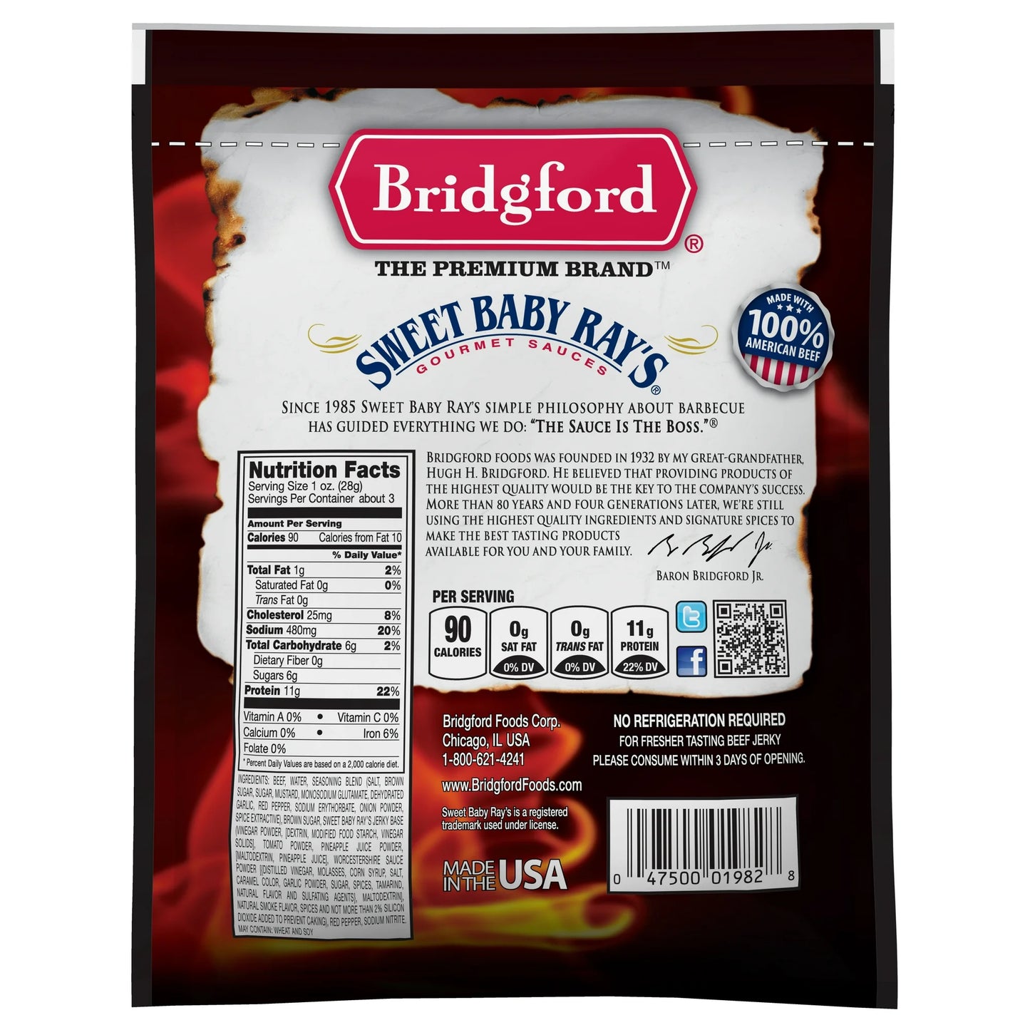 Bridgford Sweet n Spicy Beef Jerky, 2.85 oz