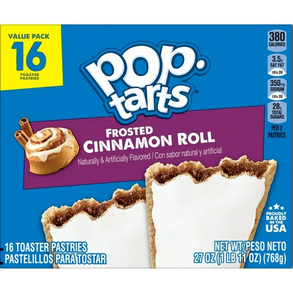 Pop-Tarts Frosted Cinnamon Roll Toaster Pastries, Breakfast Foods, Shelf-Stable, 27 oz (16 Count)