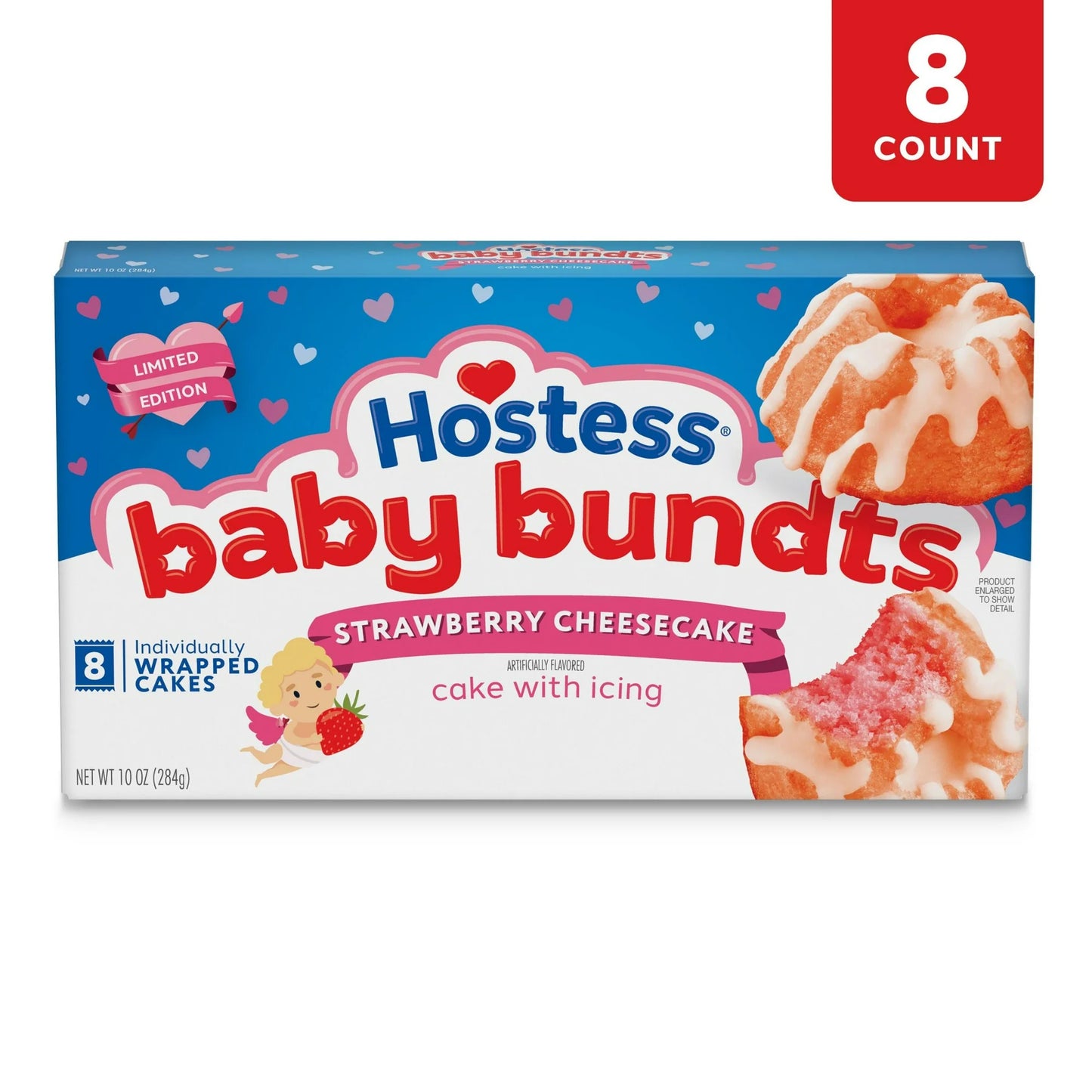 Hostess Baby Bundts Strawberry Cheesecake Artificially Flavored Snack Cakes with Icing, 10 oz Box (8 Cakes)