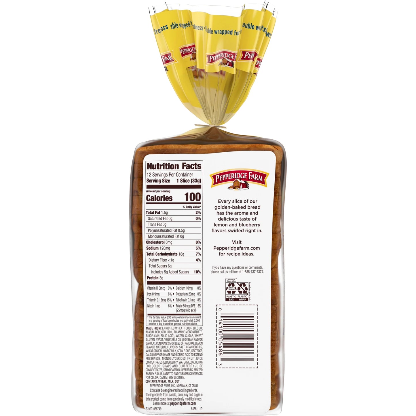 Pepperidge Farm Swirl Lemon Blueberry Flavored Breakfast Bread, 14 oz Loaf