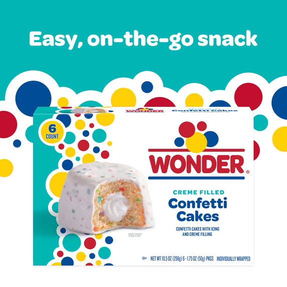 Wonder Crème Filled Confetti Cakes, Birthday Cake Inspired Snack Cakes, 10.5 oz, 6 Count