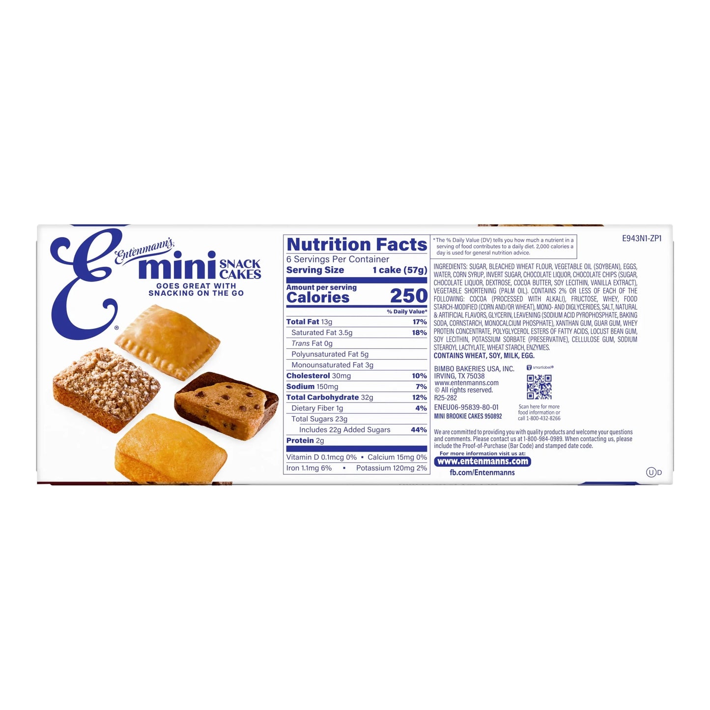 AK Entenmann's Mini Snack Cakes Brookie Mini Snack Cakes, 6 packs, Chocolate Chip Cookie Brownies 12 oz Multipack
