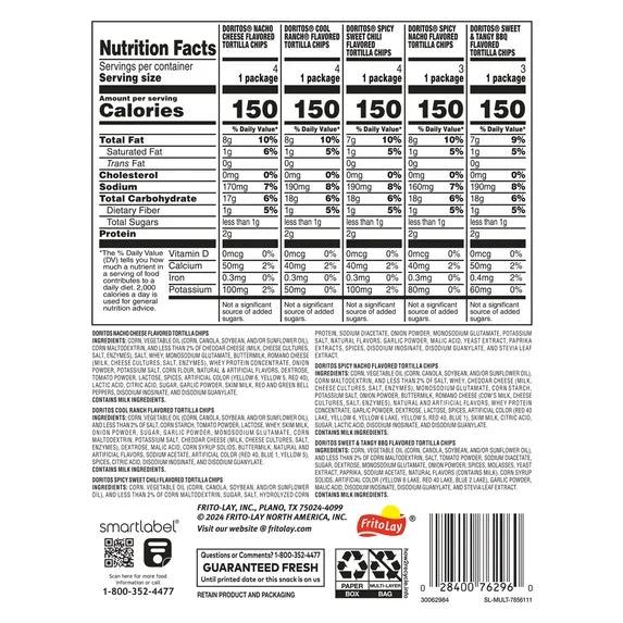 Doritos Tortilla Chips 5 Flavor Variety Pack Snack Chips, 1 oz Bags, 18 Count