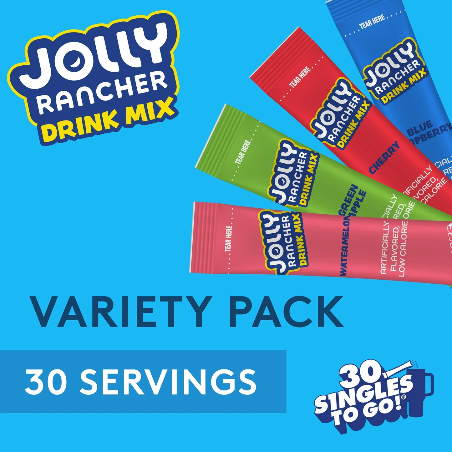Jolly Rancher Sugar-Free Variety pack Singles to Go Powdered Drink Mix, 30 Count Packets