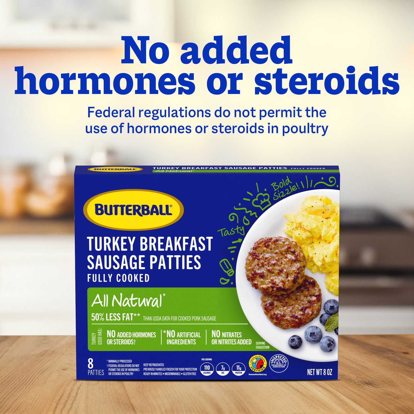 Butterball All Natural Turkey Breakfast Sausage Patties,  8 oz a piece,8 Patties
