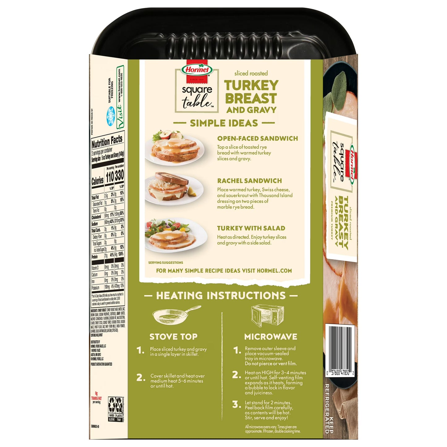 Hormel Square Table Sliced Roasted Turkey Breast and Gravy, Refrigerated Entrée, 15 oz Tray