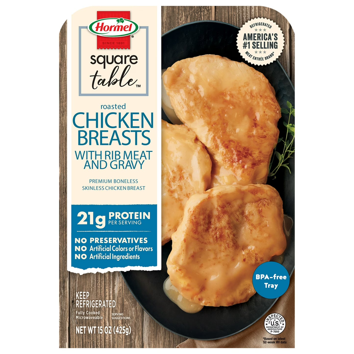 HORMEL SQUARE TABLE Roasted Chicken Breasts & Gravy Entr e Refrigerated 15 oz Plastic Tray
