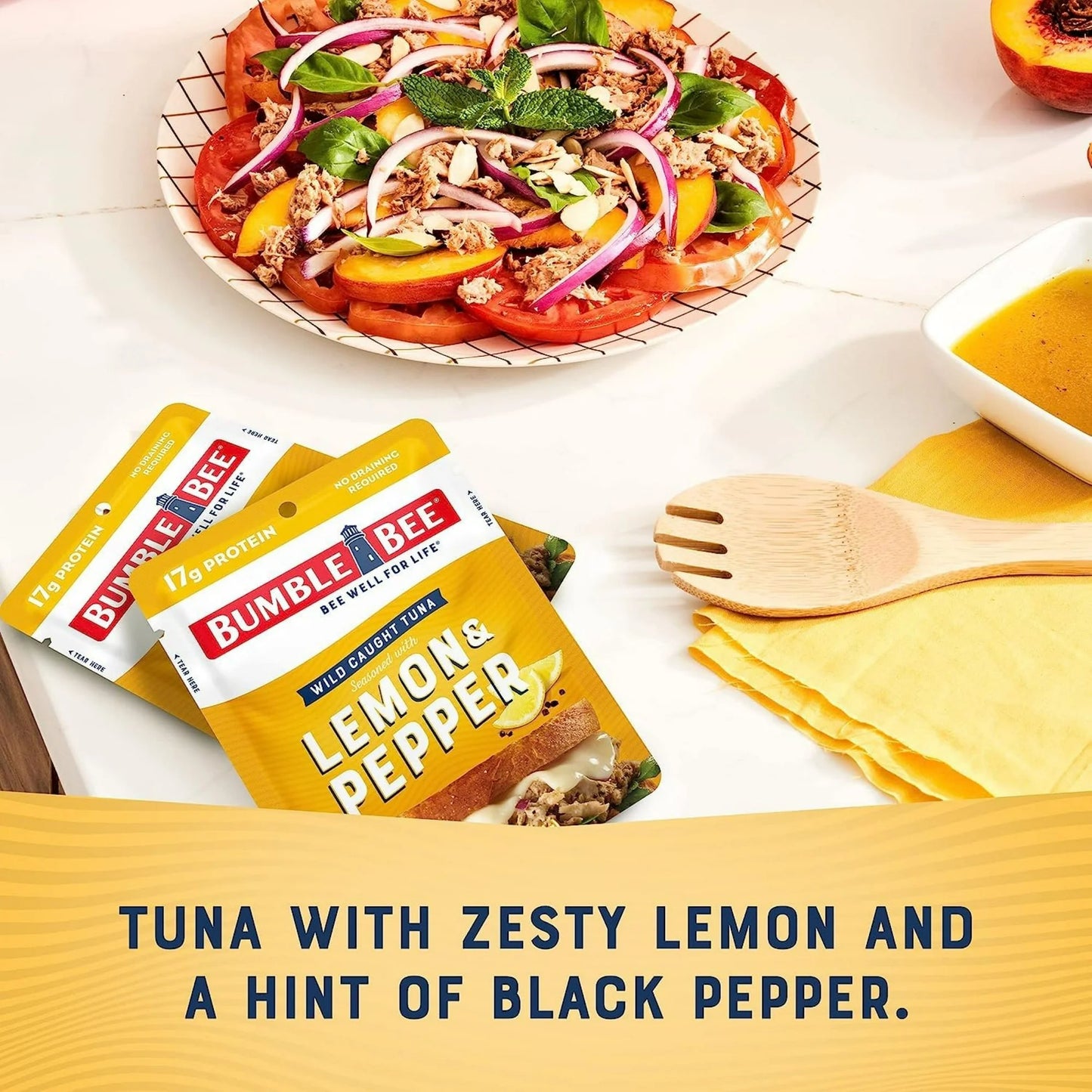 Bumble Bee Lemon & Pepper Seasoned Tuna, Ready to Eat Pouch, 17g of Protein per Serving, 2.5 Ounce