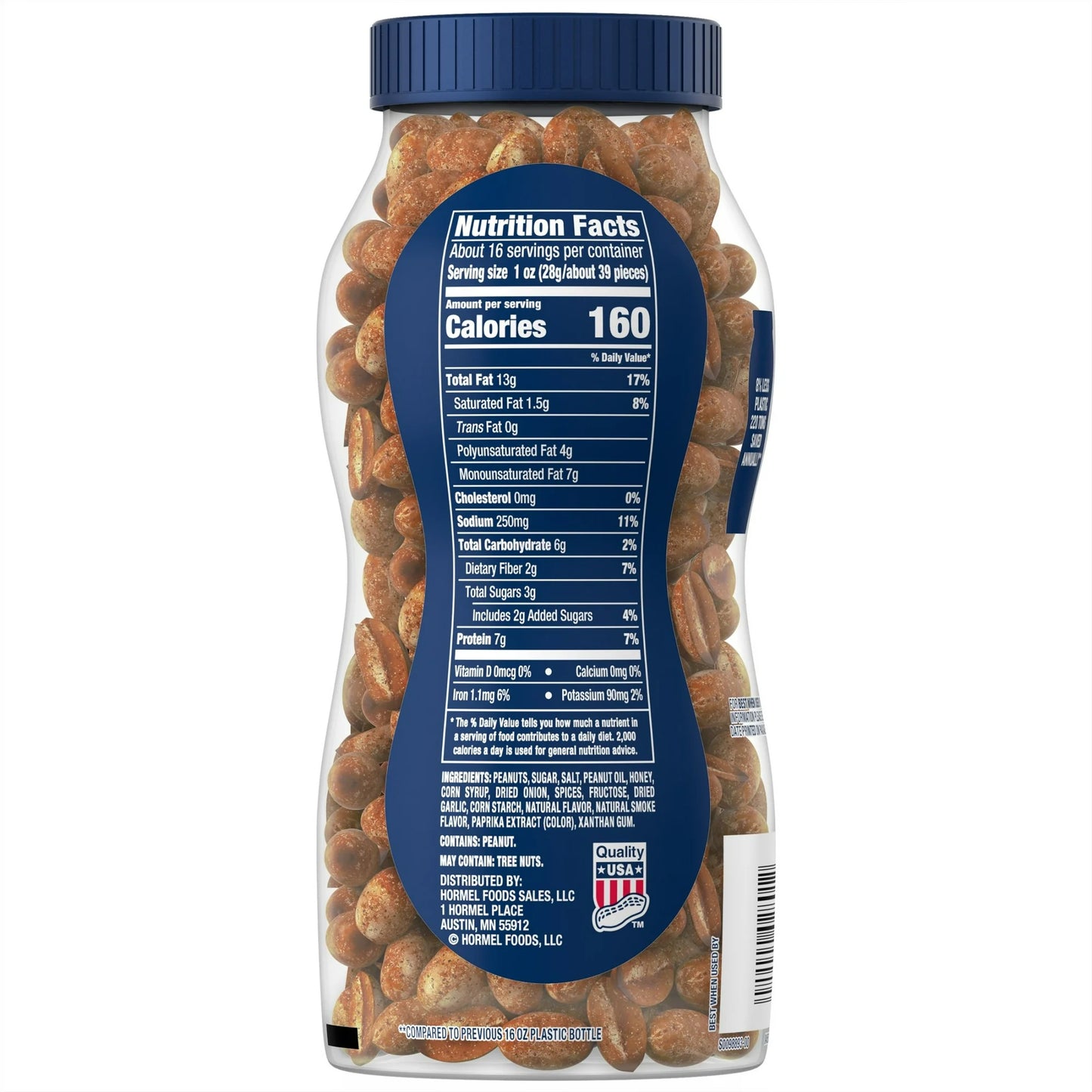 PLANTERS Dry Roasted Bold & Savory Peanuts, Party Snacks, Plant-Based Protein, 16 Oz Jar