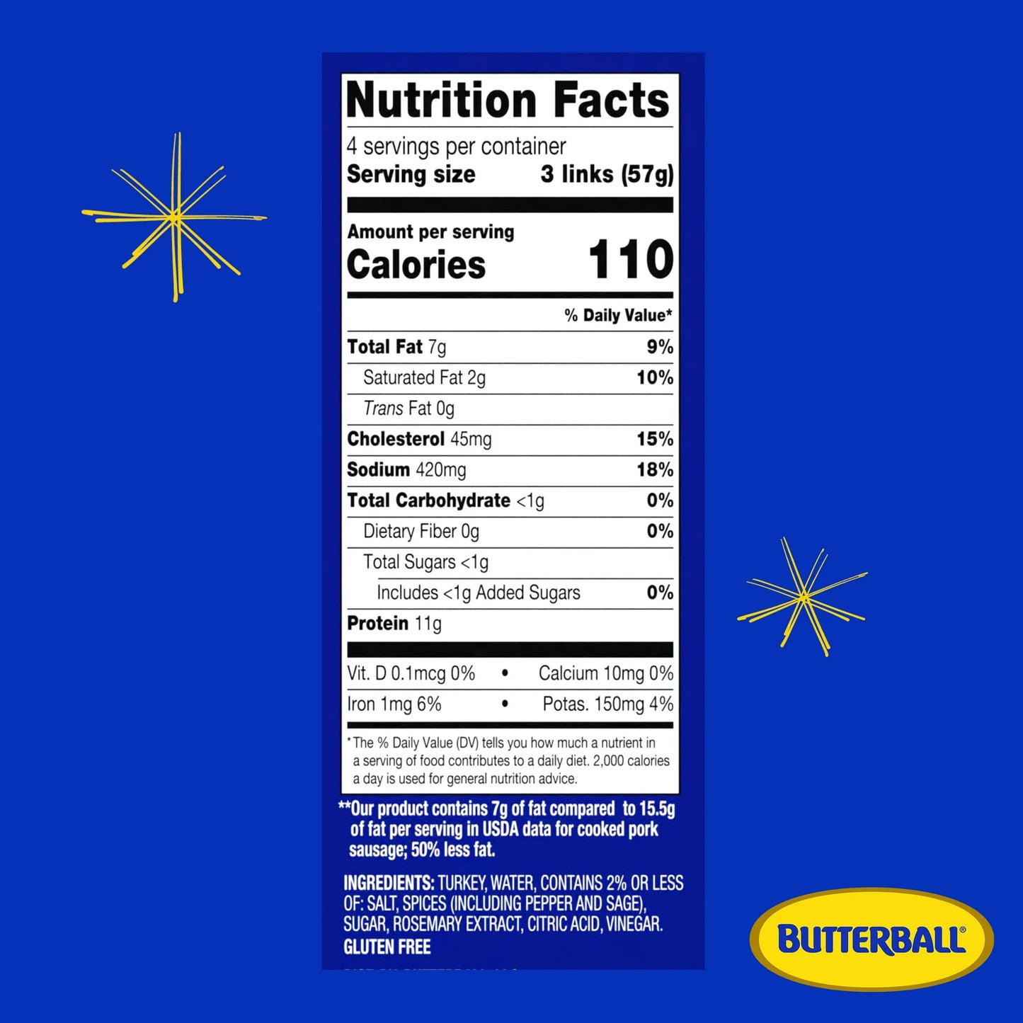 Butterball All Natural Turkey Breakfast Sausage Links, 8 oz. a piece, 12 Links