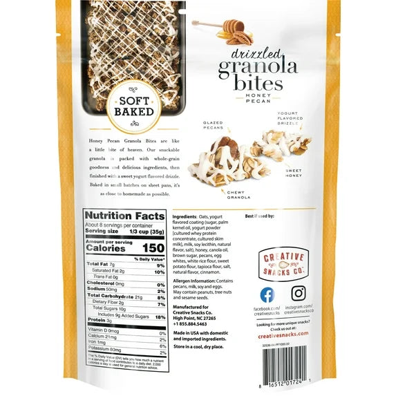 Creative Snacks Honey Pecan Drizzle Granola Bites, Gluten Free 10 oz Bag