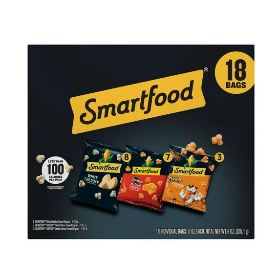 Smartfood Flavored Popcorn 3 Flavor Variety Pack Snack Chips, 0.5 oz Bags, 18 Count Multipack
