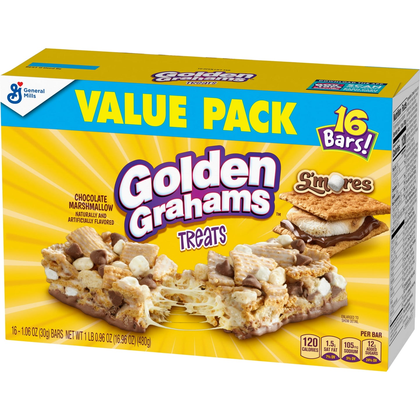 Golden Grahams Breakfast Cereal Treat Bars, S'mores, Snack Bars, 16 Ct
