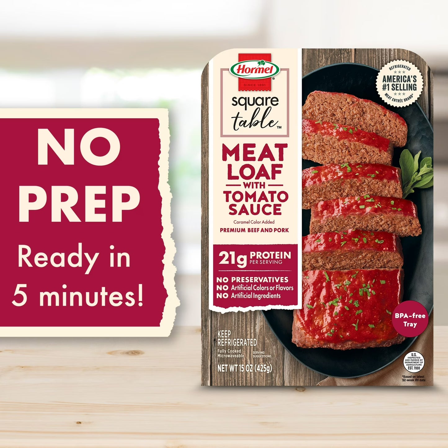 HORMEL SQUARE TABLE Meatloaf With Tomato Sauce Refrigerated Entrée, Refrigerated, 15 oz Plastic Tray