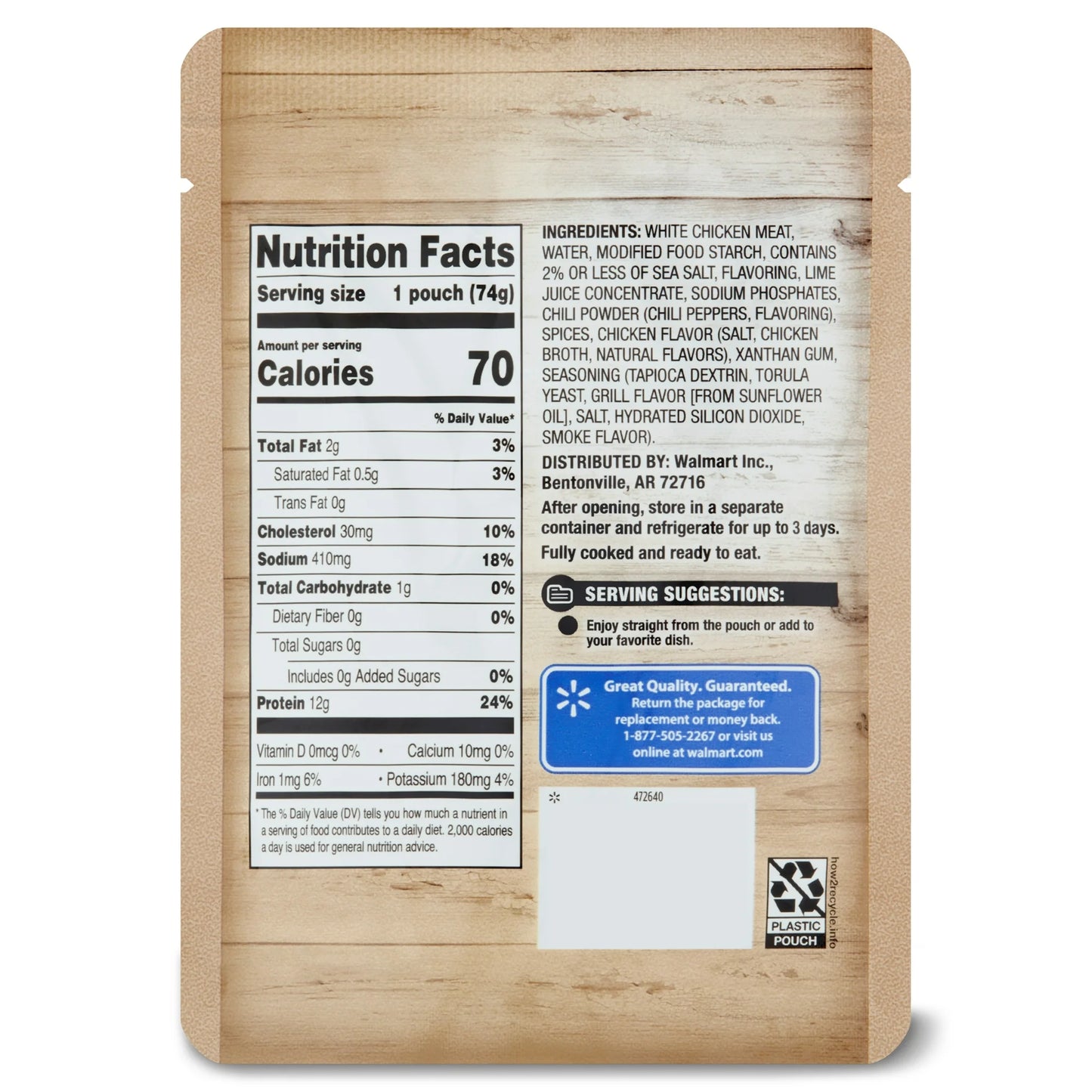 Great Value Premium White Chicken, in Fajita Flavored Sauce, 2.6 Ounce in Aluminum Pouch