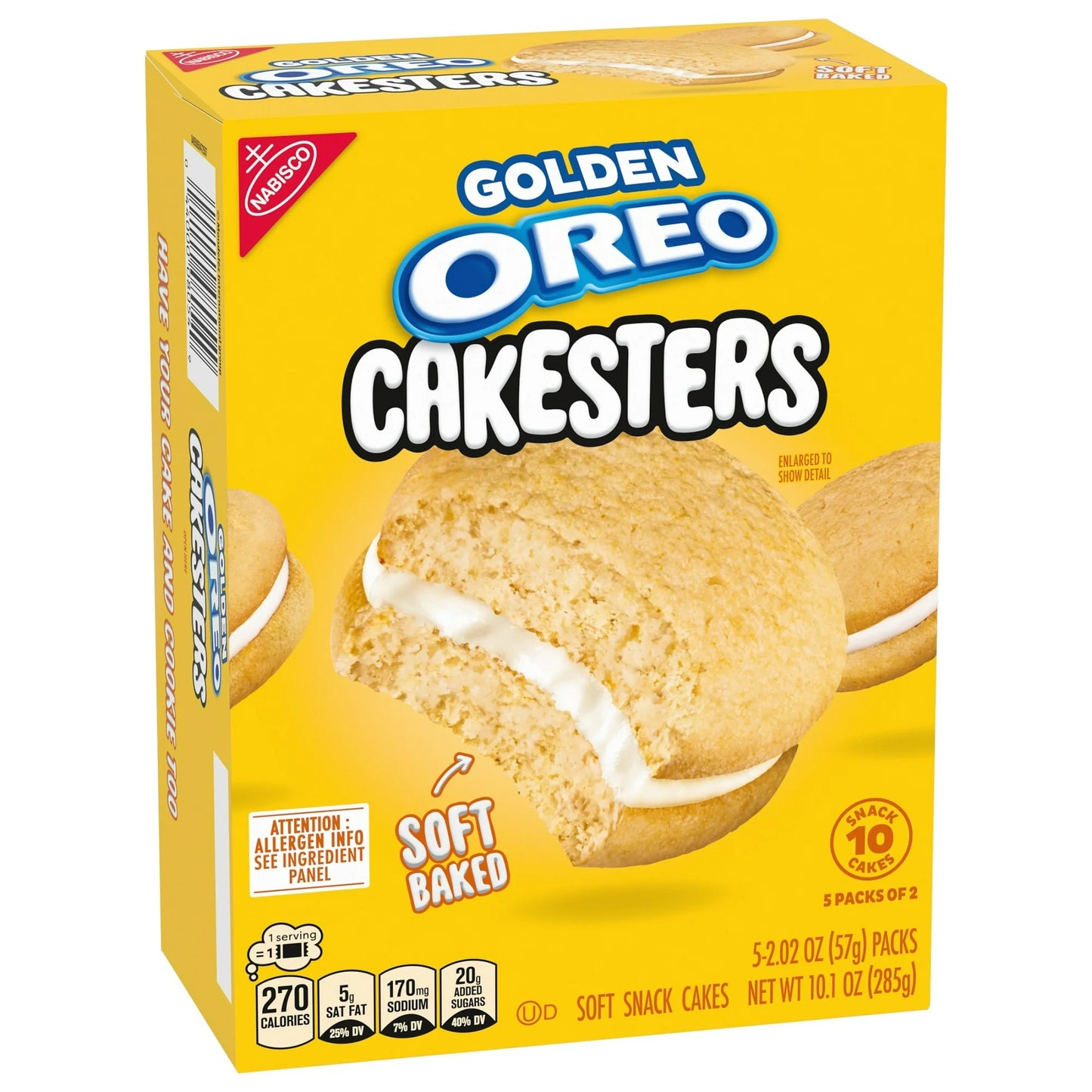 OREO Golden Cakesters Soft Snack Cakes, 5 - 2.02 oz Snack Packs