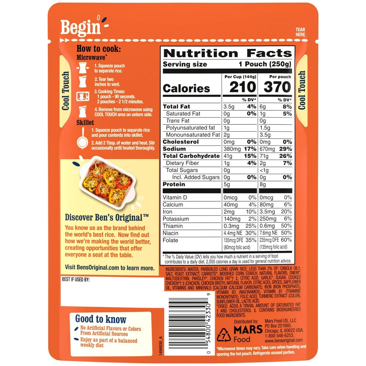 Ben's Original Ready Rice Roasted Chicken Flavored Rice, Easy Dinner Side, 8.8 Ounce Pouch