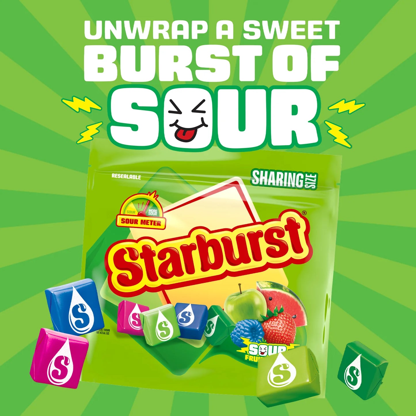 Starburst Sour Fruit Chews Chewy Candy, Sharing Size - 15.6 oz Resealable Bag