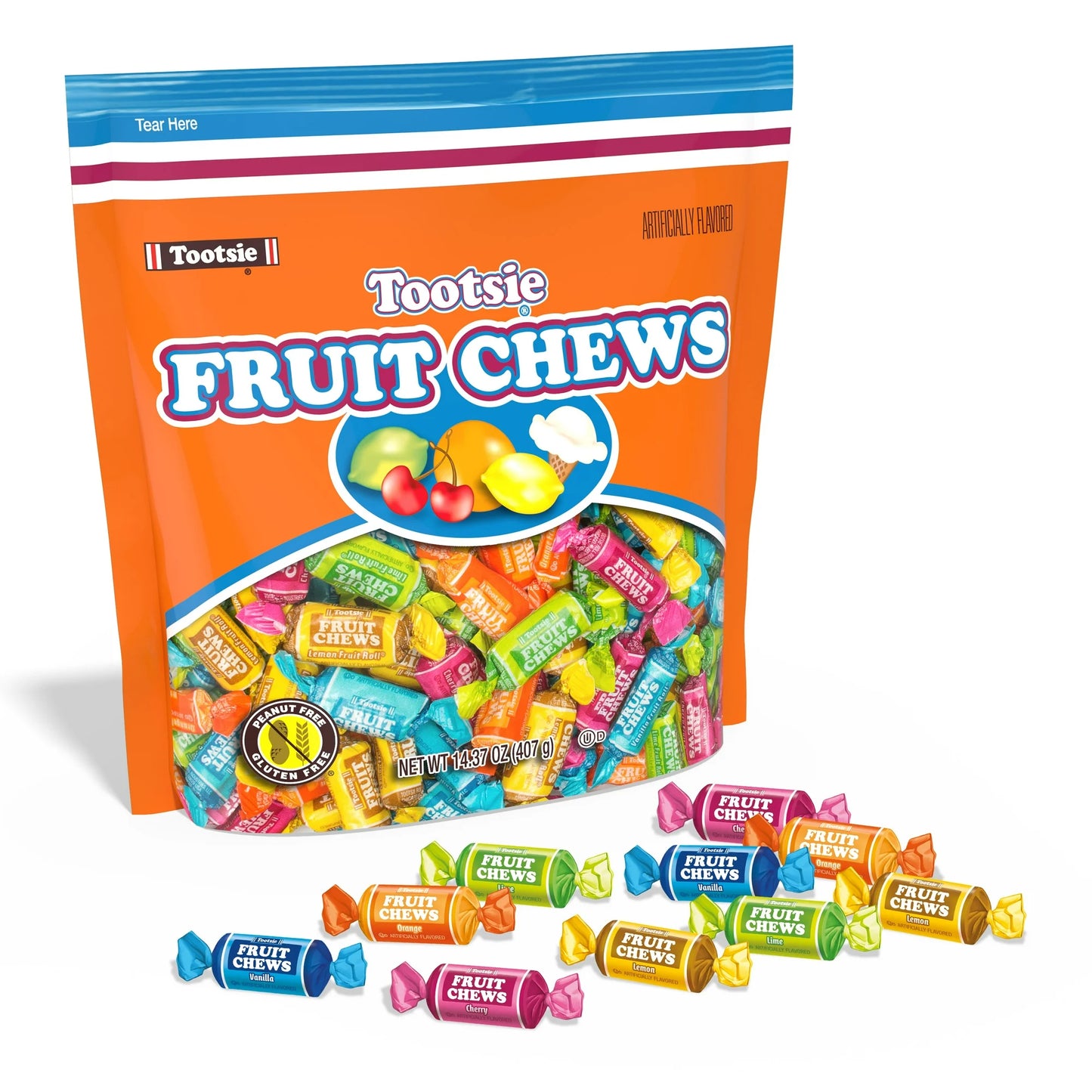Tootsie Roll Fruit Chews, Gluten Free Assorted Fruit Flavors, 14.37oz