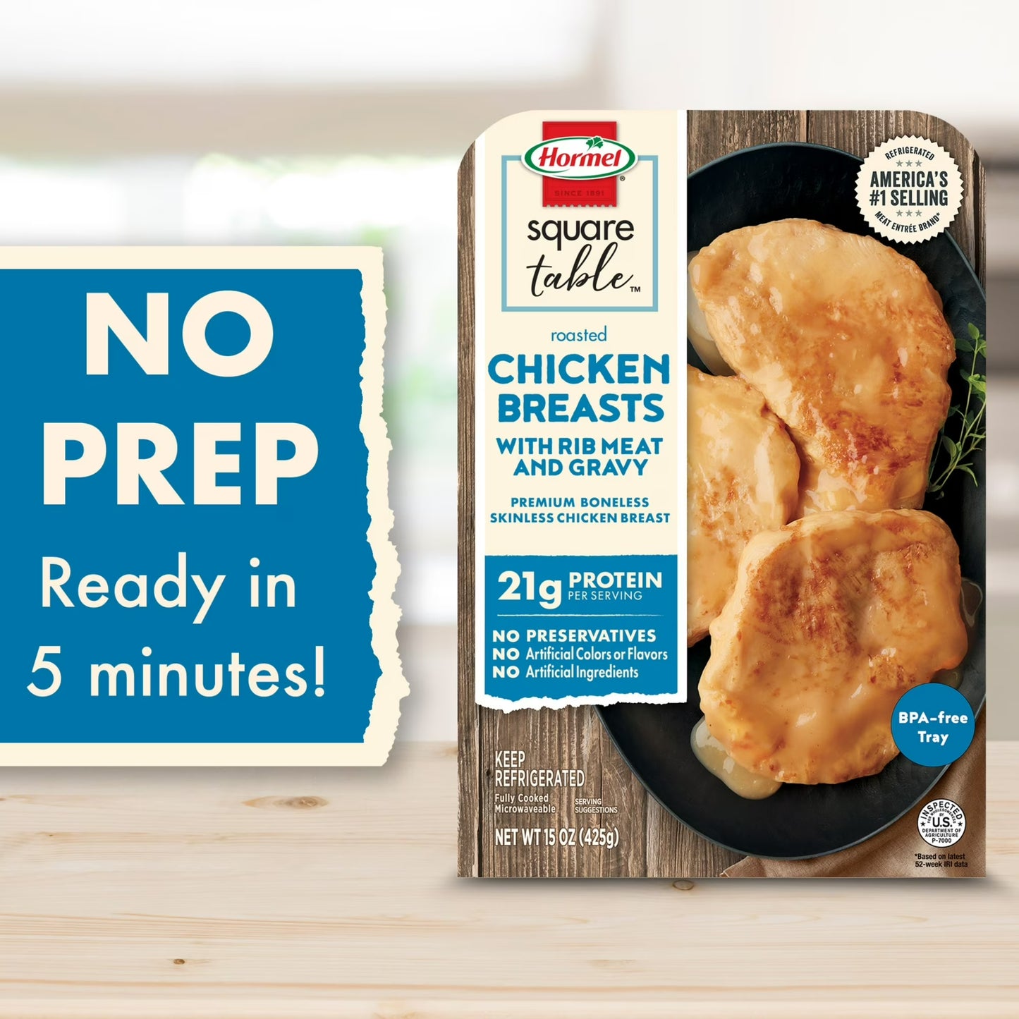 HORMEL SQUARE TABLE Roasted Chicken Breasts & Gravy Entr e Refrigerated 15 oz Plastic Tray