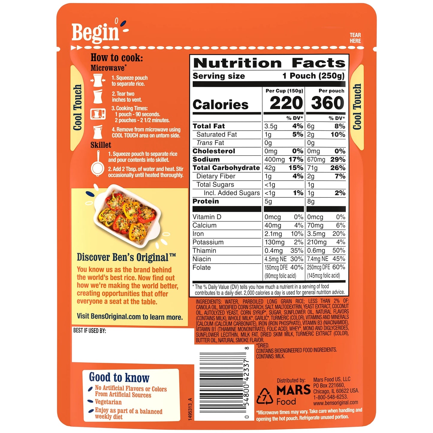 Ben's Original Butter and Garlic Flavored Ready Rice, Easy Dinner Side, 8.8 Ounce Pouch