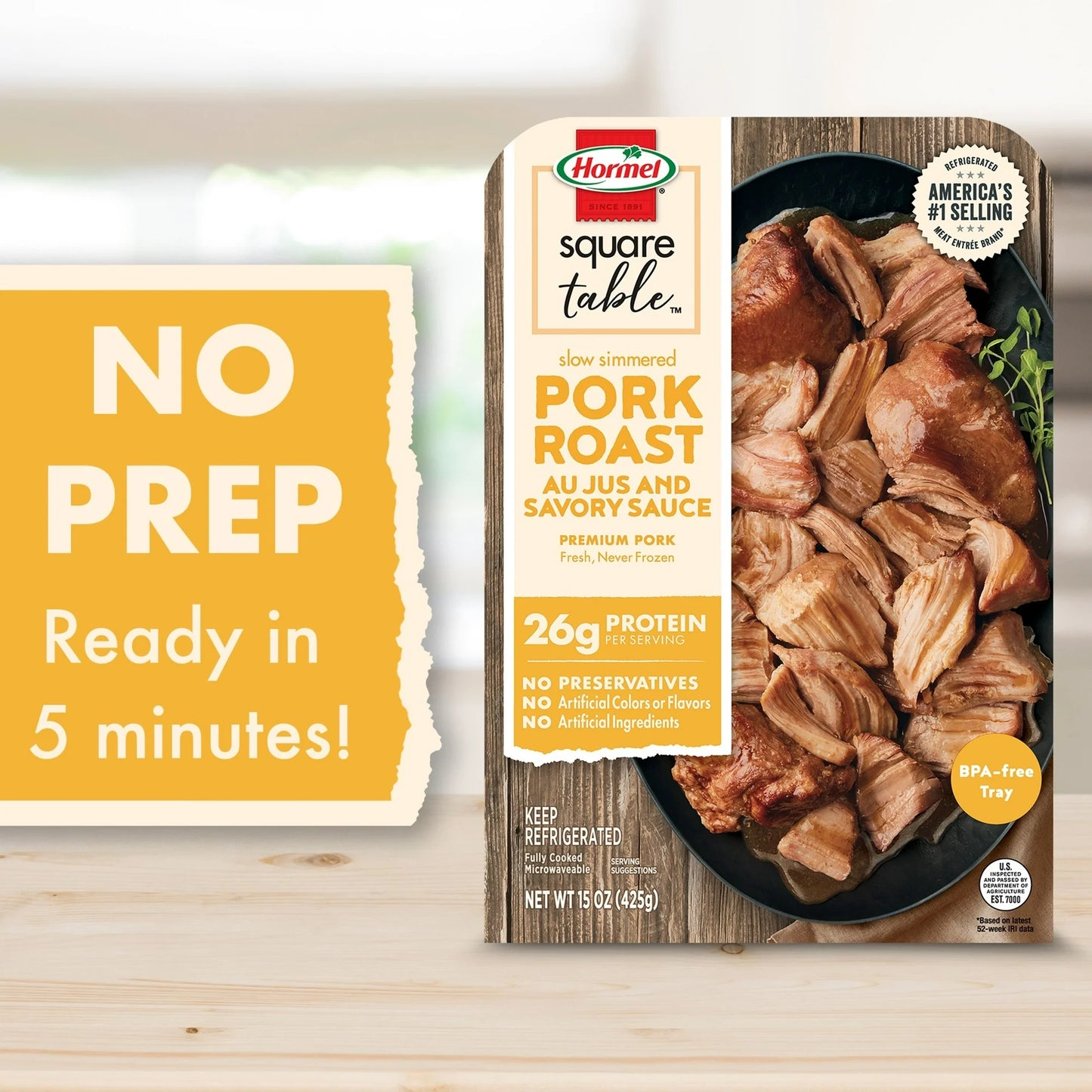 HORMEL SQUARE TABLE Slow Simmered Pork Roast Au Jus and Savory Sauce, Refrigerated, 15 oz Plastic Microwaveable Tray