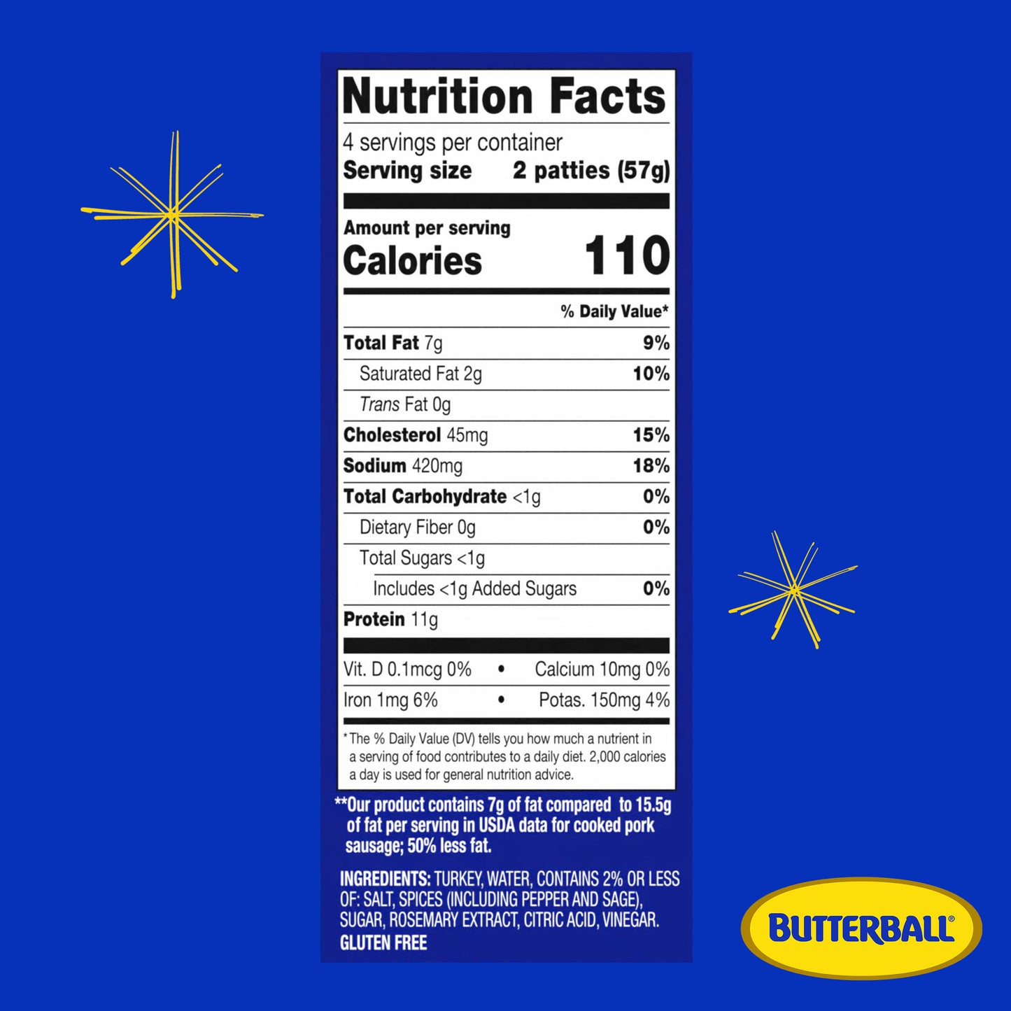 Butterball All Natural Turkey Breakfast Sausage Patties,  8 oz a piece,8 Patties